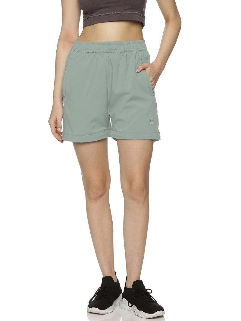 DOMIN8 Women's Solid Detachable 2 in 1 Track Pants with Elasticated Drawstring Waist & Zipper Pockets. Green - Image 3