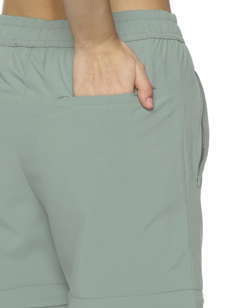 DOMIN8 Women's Solid Detachable 2 in 1 Track Pants with Elasticated Drawstring Waist & Zipper Pockets. Green - Image 4