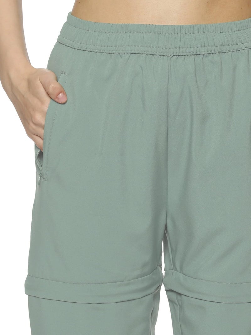 DOMIN8 Women's Solid Detachable 2 in 1 Track Pants with Elasticated Drawstring Waist & Zipper Pockets. Green - Image 5