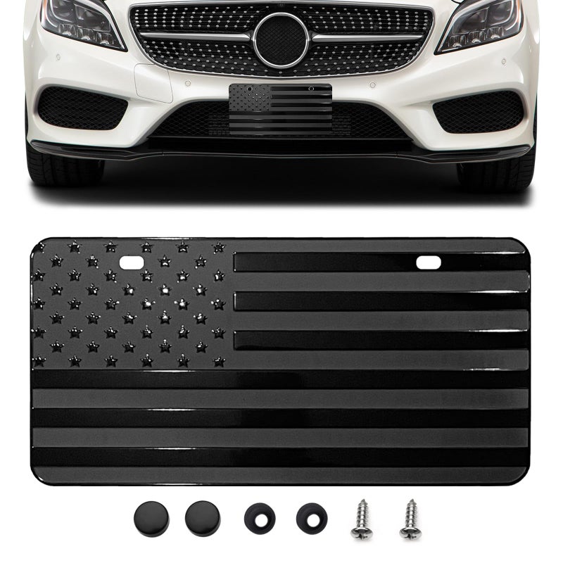Eponcia American Flag Front License Plate Custom Black American Flag License Plate for Car Front Bumper 6 x 12 Novelty Metal 3D Embossed US Tag Cover Patriotic Decoration Car Holders FrameBlack - Image 3