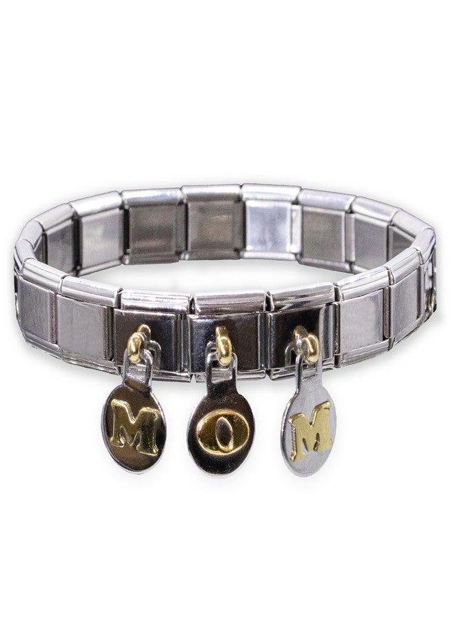 Fablinks Italian Charm Mom Bracelet, 9mm Stainless Steel Gold Link Mother's Day Jewelry, Modular Dangle Mom Charm Jewelry Links for Women - Image 1