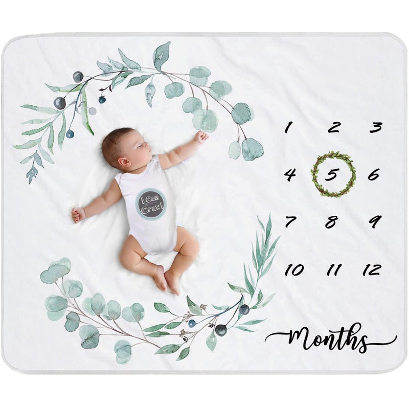 fundich Baby Milestone Blanket for Boys & Girls | Soft Monthly Picture Blanket for Newborn | Eucalyptus Nursery Decor | Photo Prop Blankets Gender Neutral 45"x40" - Image 1