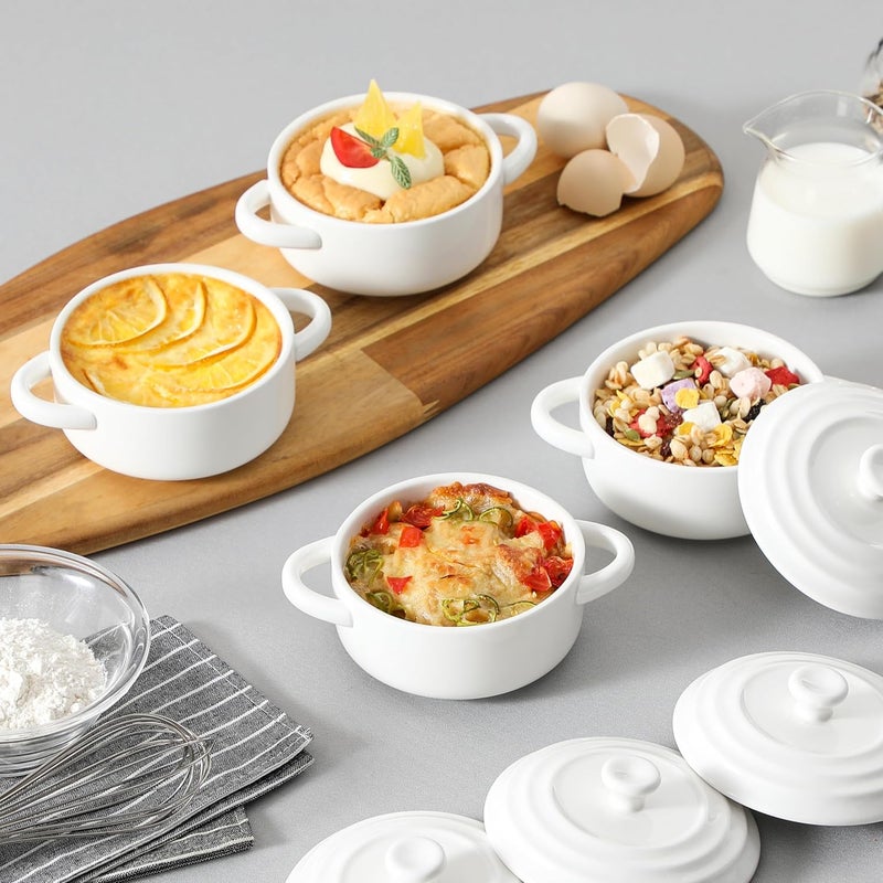 MALACASA Mini Cocotte Set 14 OZ Small Casserole Dishes with Lids and Handles Ceramic Mini Dutch Oven Set of 4 Small Baking Ramekins for Lasagna Souffl Oven Microwave Dishwasher Safe Series BAKEBAKE - Image 5