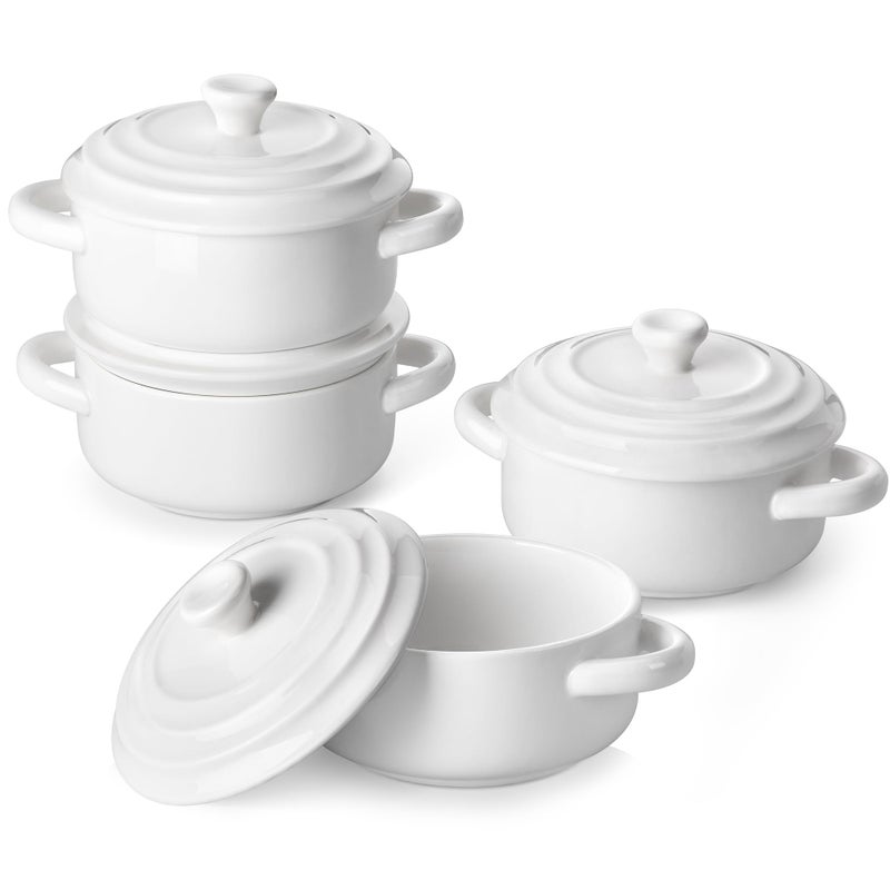 MALACASA Mini Cocotte Set 14 OZ Small Casserole Dishes with Lids and Handles Ceramic Mini Dutch Oven Set of 4 Small Baking Ramekins for Lasagna Souffl Oven Microwave Dishwasher Safe Series BAKEBAKE - Image 1