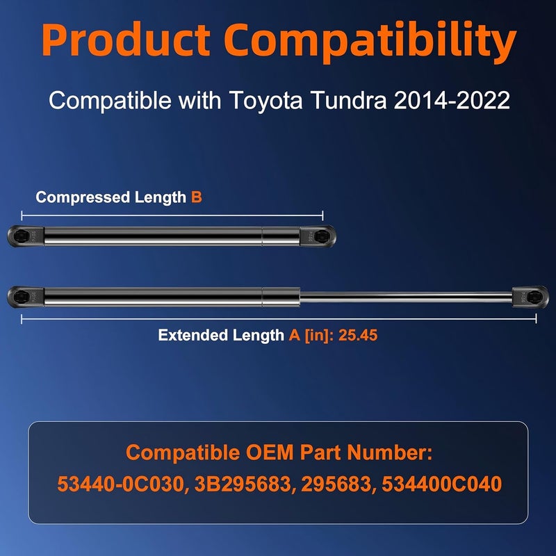 Euplokeer Qty (2) Front Hood Strut Lift Support Compatible with Toyota Tundra 2014-2022, Bonnet Shock Strut Replace OE# 53440-0C030 Cost effective fine quality - Image 2