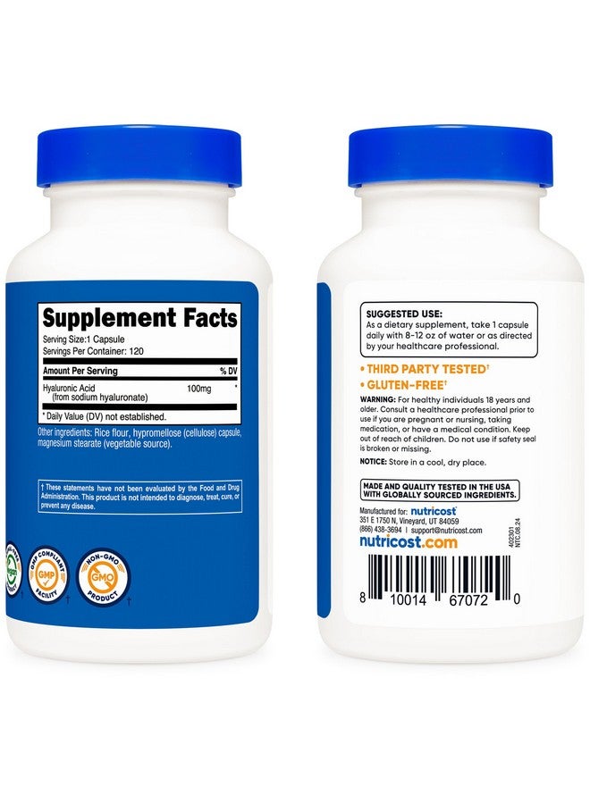 Nutricost Hyaluronic Acid Capsules 100mg,120 Vegetarian Capsules - Gluten Free, Non-GMO - Image 4