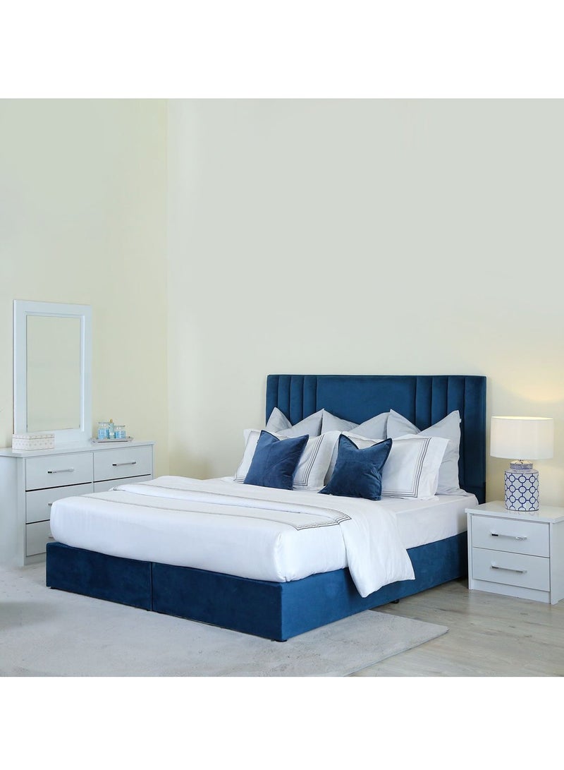 Karnak Superioi Upholstered Velvet Bed Frame Bedroom Furniture Strong And Sturdy Modern Design Wooden Bed | Quiet & Comfortable Bed (Super King - 200x200cm, Blue) - Image 1