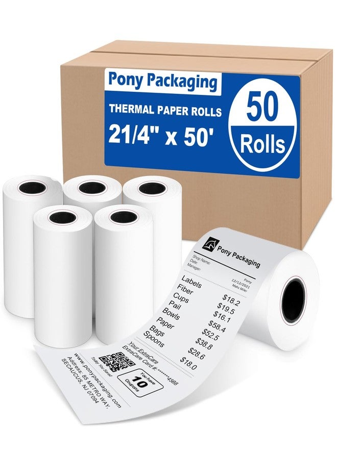 Pony Packaging 2 1/4" x 50' Thermal Receipt Paper Rolls 50 Rolls,BPA Free Receipt Paper - Image 1