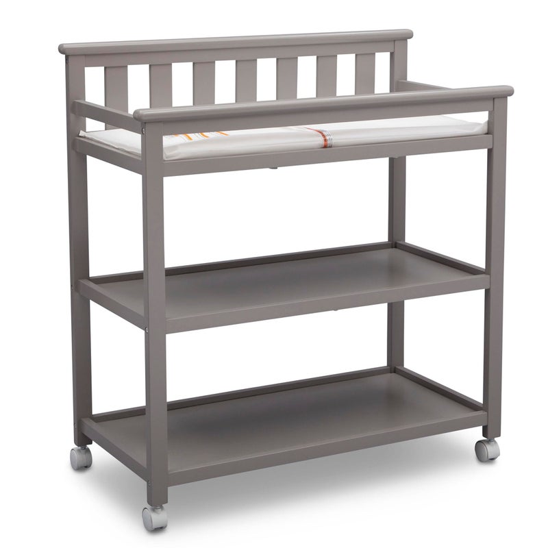 Delta CHILDREN Delta Children Flat Top Changing Table with Wheels and Changing Pad Greenguard Gold Certified Grey
