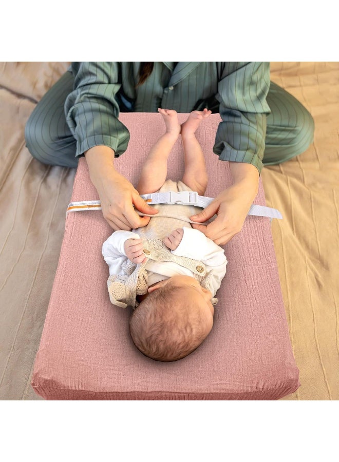 PRIMLECT Muslin Changing Pad Cover Unisex, Solid Color Muslin Baby Changing Mats for Boys & Girls, 100% Cotton 3-Pack Breathable and Skin-Friendly Changing Table Covers, Large - Image 3