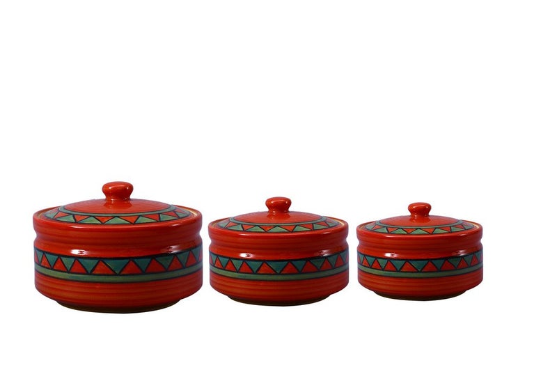 Caffeine Ceramic Handmade Rustic Brown Serving Casserole with Lid (Set of 3) - Image 3