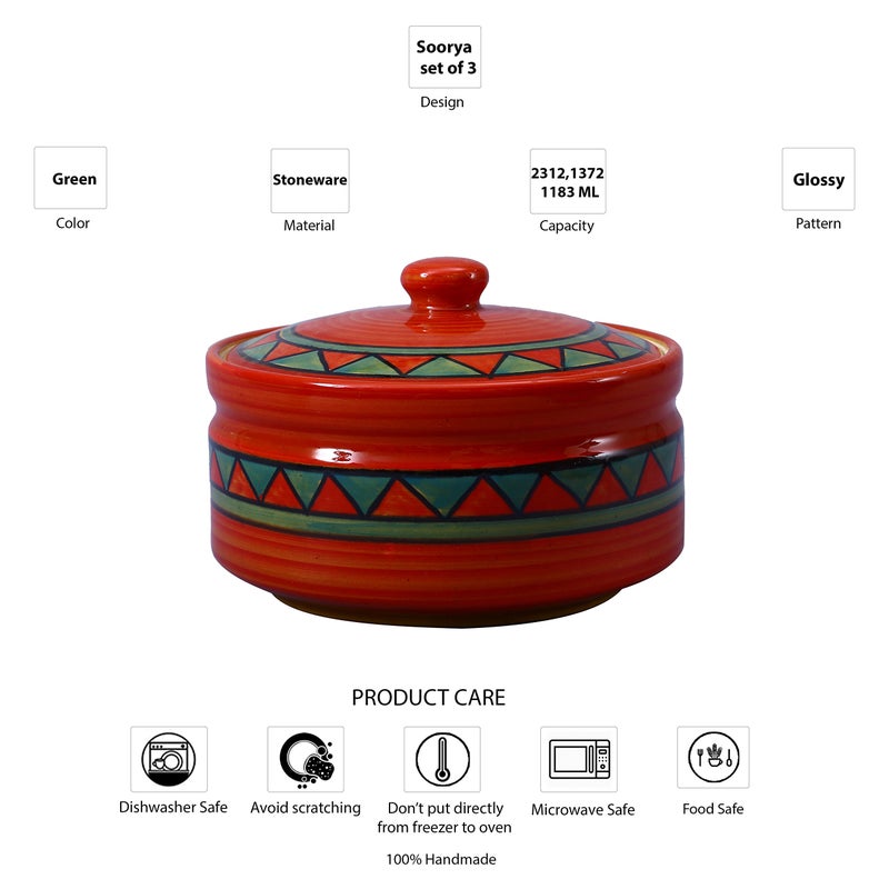 Caffeine Ceramic Handmade Rustic Brown Serving Casserole with Lid (Set of 3) - Image 5