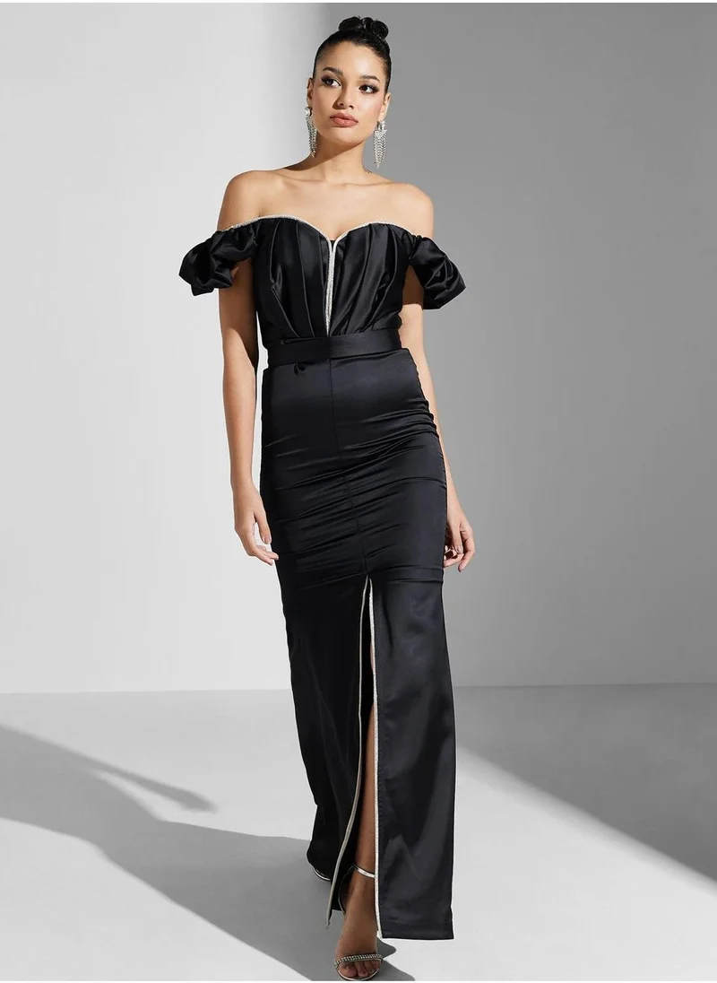 Akadia Fashion Off-Shoulder Slit Dress