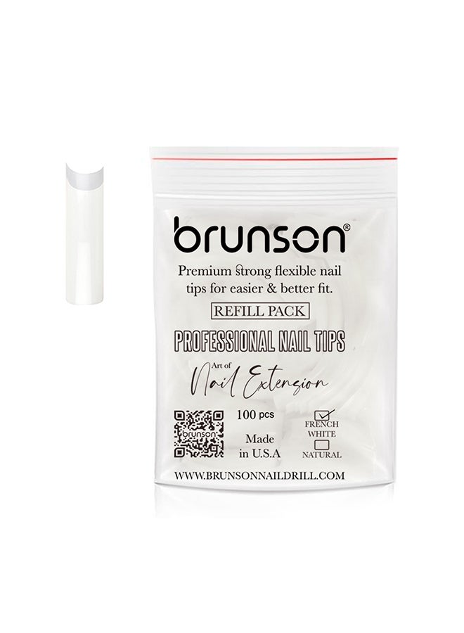 brunson نصائح أظافر زائفة كلاسيكية فرنسية بيضاء احترافية عبوة إعادة تعبئة 100 قطعة - الحجم 7, CLFCN7 - Image 1