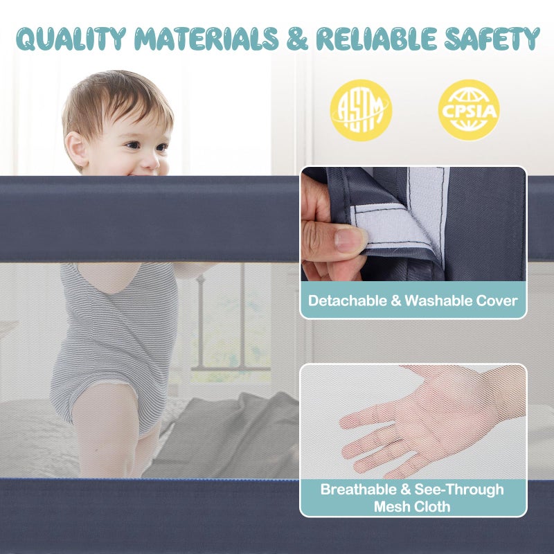 BABY JOY Bed Rails for Toddlers, Extra Long, Swing Down Safety Bed Guard for Convertible Crib, Folding Baby Bedrail for Kids Twin, Double, Full Size Queen & King Mattress (60-Inch, Dark Gray) - Image 5