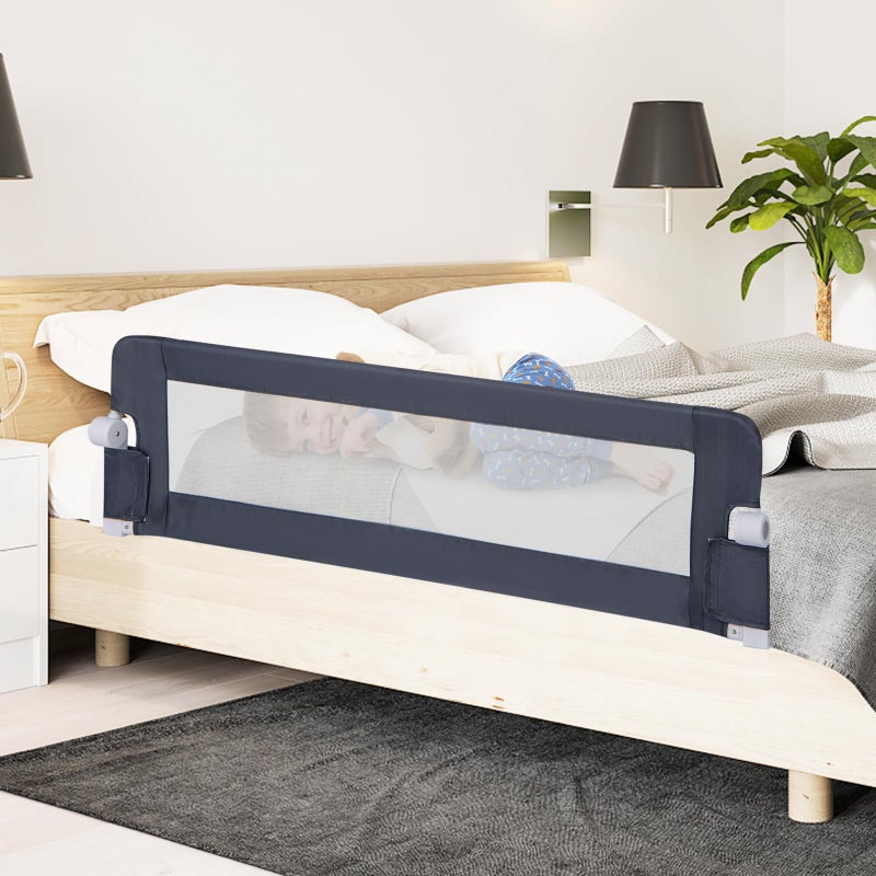 BABY JOY Bed Rails for Toddlers, Extra Long, Swing Down Safety Bed Guard for Convertible Crib, Folding Baby Bedrail for Kids Twin, Double, Full Size Queen & King Mattress (60-Inch, Dark Gray) - Image 2