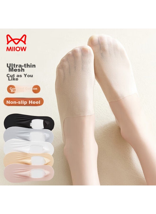 MIIOW Maoren 5-pair Set Ice Silk Invisible Socks For Women, Boat Socks, Summer Thin Mesh Breathable Non-slip Heel Socks, Ice Silk Short Socks For High Heels, Shallow Mouth, One Size Fits All - Image 5