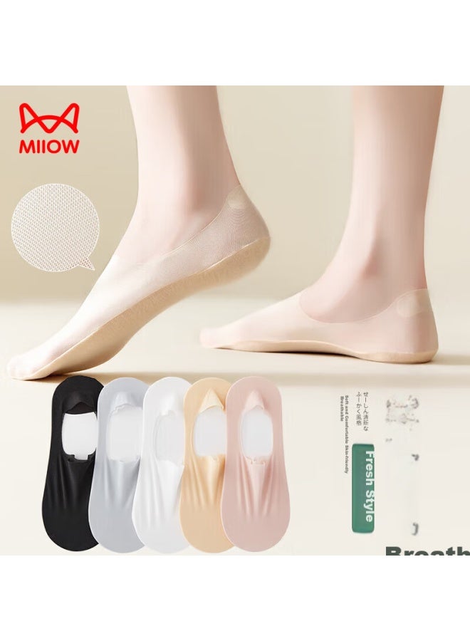 MIIOW Maoren 5-pair Set Ice Silk Invisible Socks For Women, Boat Socks, Summer Thin Mesh Breathable Non-slip Heel Socks, Ice Silk Short Socks For High Heels, Shallow Mouth, One Size Fits All - Image 3