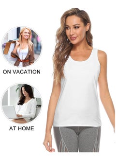 Tank Tops For Women Built In Bra Shelf Bra Tanks Layering Undershirts-White