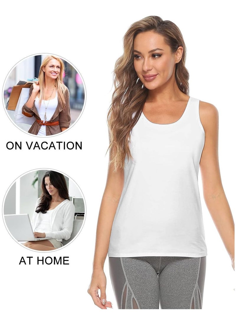 Mesery - Tank Tops For Women Built In Bra Shelf Bra Tanks Layering Undershirts-White - Image 1