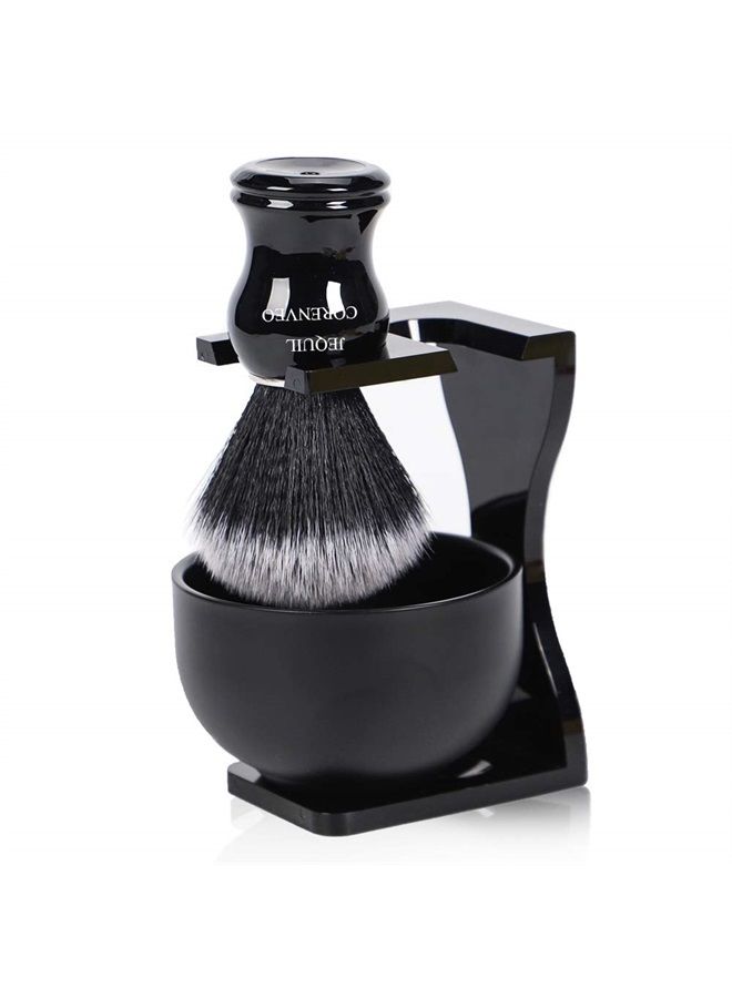 JEQUIL&CORENVEO Je&Co Men's Shaving Brush Set, 3 in 1 Synthetic Shaving Brush with Acrylic Stand and Steel Bowl - Image 1