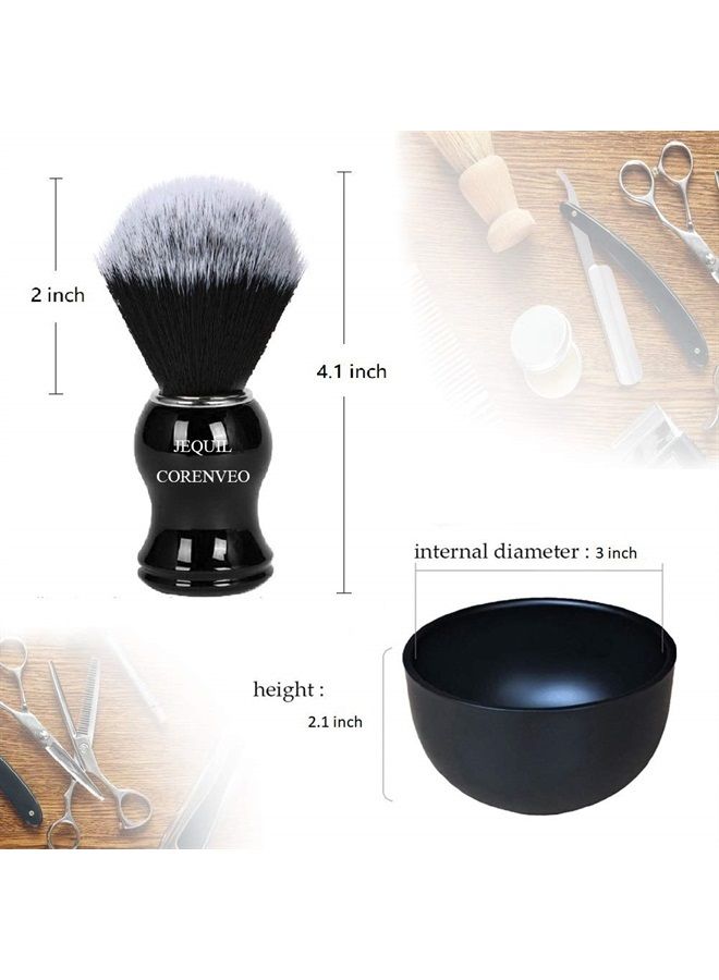 JEQUIL&CORENVEO Je&Co Men's Shaving Brush Set, 3 in 1 Synthetic Shaving Brush with Acrylic Stand and Steel Bowl - Image 2