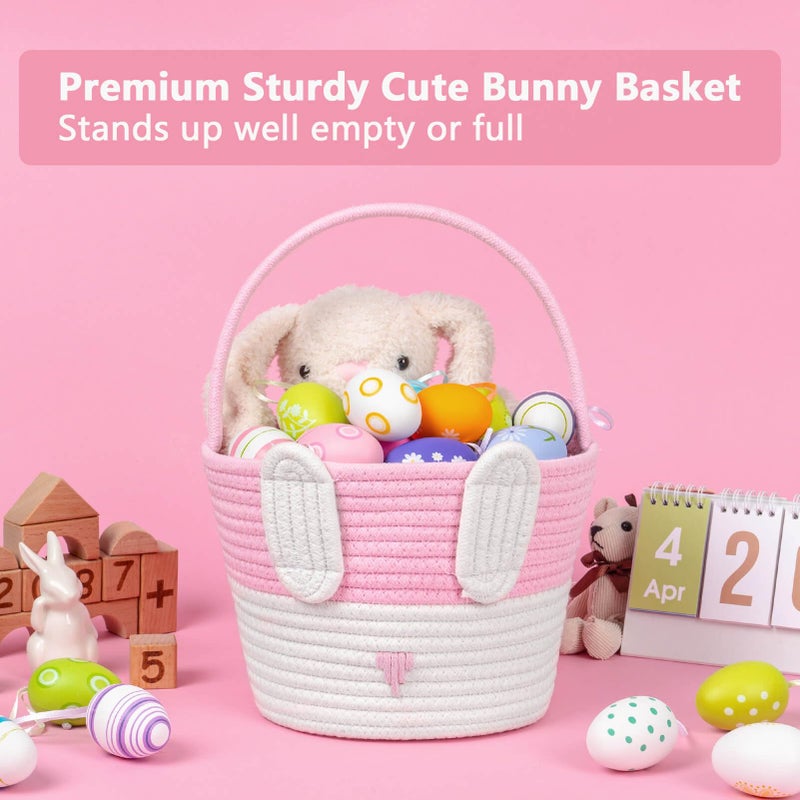 CubesLand Easter Bunny Basket Set for Kids, Babies, 2-Piece Easter Egg Hunt Baskets for Girls, Boys, Sturdy & Lightweight Cotton Rope Empty Gift Basket, Festive Decor & Gift Ideas, Large - Image 4