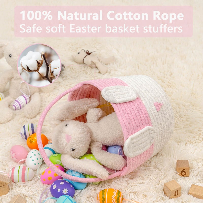 CubesLand Easter Bunny Basket Set for Kids, Babies, 2-Piece Easter Egg Hunt Baskets for Girls, Boys, Sturdy & Lightweight Cotton Rope Empty Gift Basket, Festive Decor & Gift Ideas, Large - Image 3