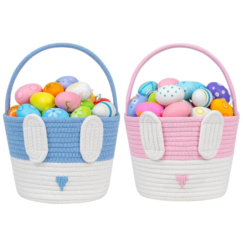 CubesLand Easter Bunny Basket Set for Kids, Babies, 2-Piece Easter Egg Hunt Baskets for Girls, Boys, Sturdy & Lightweight Cotton Rope Empty Gift Basket, Festive Decor & Gift Ideas, Large - Image 1
