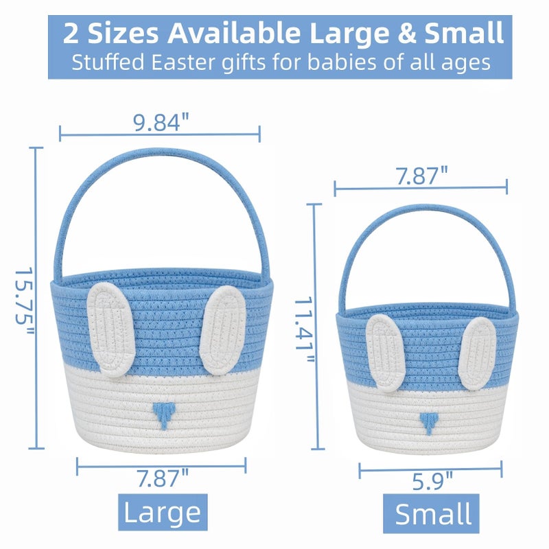 CubesLand Easter Bunny Basket Set for Kids, Babies, 2-Piece Easter Egg Hunt Baskets for Girls, Boys, Sturdy & Lightweight Cotton Rope Empty Gift Basket, Festive Decor & Gift Ideas, Large - Image 5