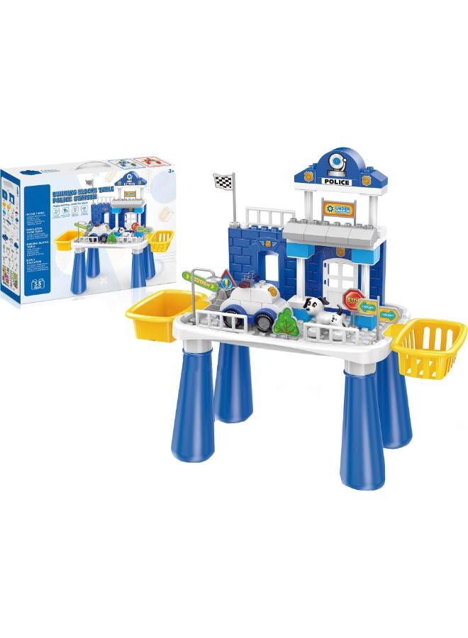 OKO Police Station Building Blocks Table Playset with Police Car – 55 Pieces - Image 1