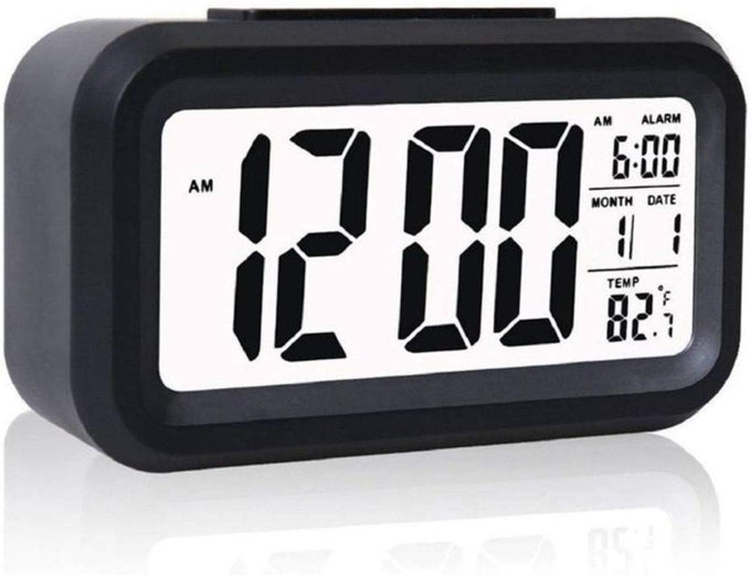 DIGITAL ALARM TABLE CLOCK FOR STUDENTS TIMER WATCH FOR STUDY HOMEOFFICE BEDROOM KITCHEN LOUD DESK ALARM CLOCKS FOR HEAVY SLEEPERS WITH AUTOMATIC SENSOR TIME DATE TEMPERATURE