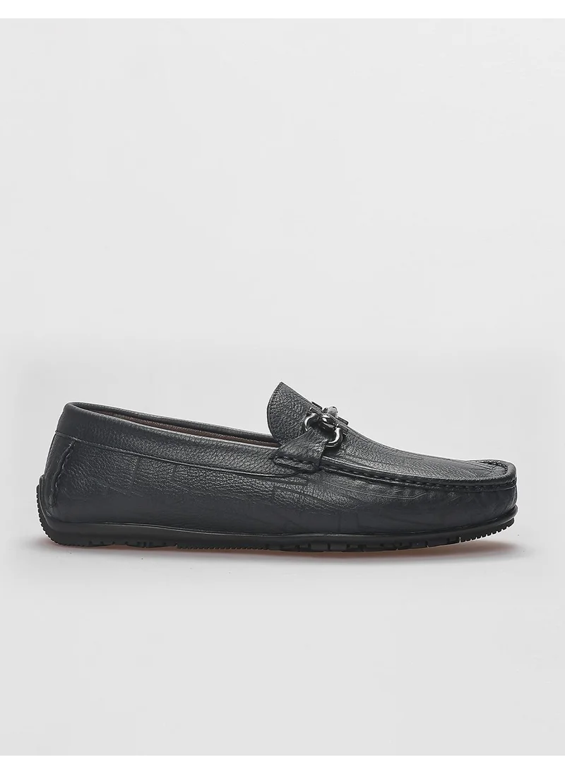 كاباني Genuine Leather Navy Blue Buckle Detailed Men's Loafer