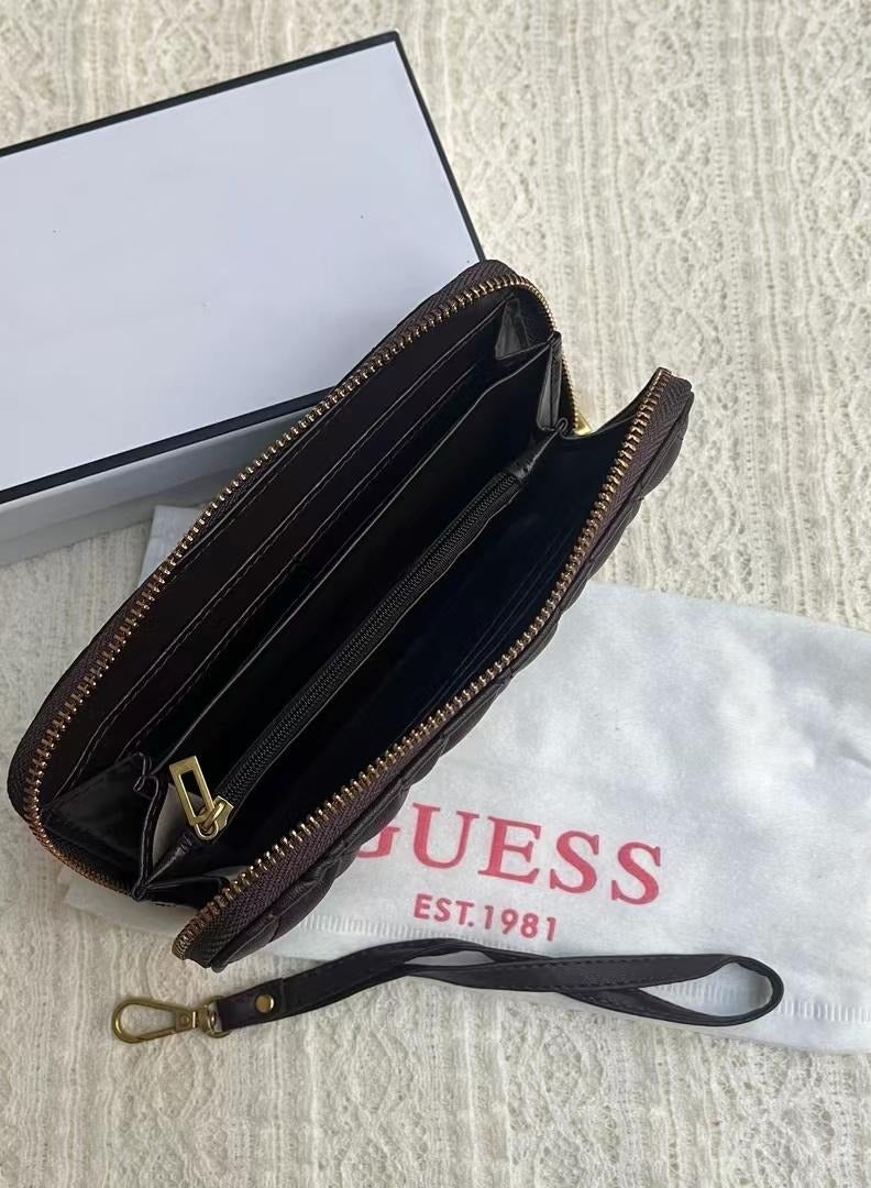 Guest Classic Long Wallet Rhombus Multi-card Slot Simple high-end card holder women's wallet large capacity Brown - Image 3