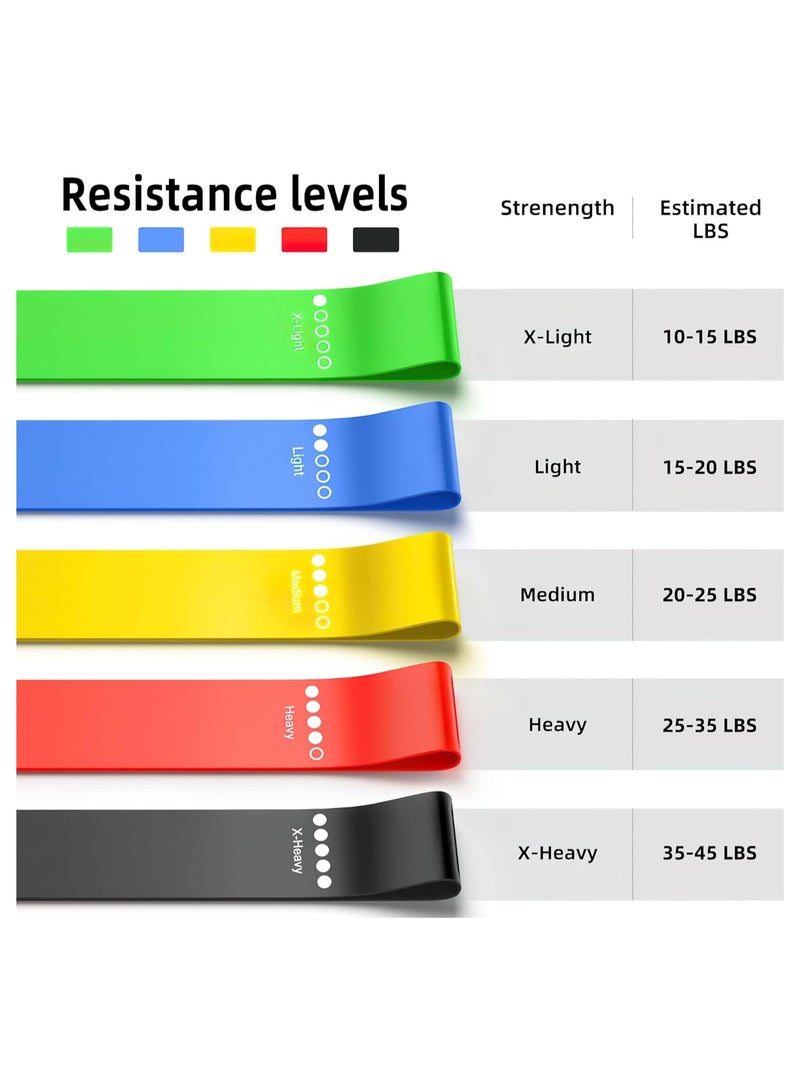 كينجمازي مجموعة أشرطة المقاومة، 5 أشرطة مقاومة بأوزان مختلفة (أسود، أحمر، أصفر، أزرق، أخضر) + 5 ألواح مقاومة (خضراء، حمراء، زرقاء، أرجوانية ووردية) لتدريب القوة وتمارين اللياقة البدنية، والبيلاتس، والتمدد واليوغا. - Image 3