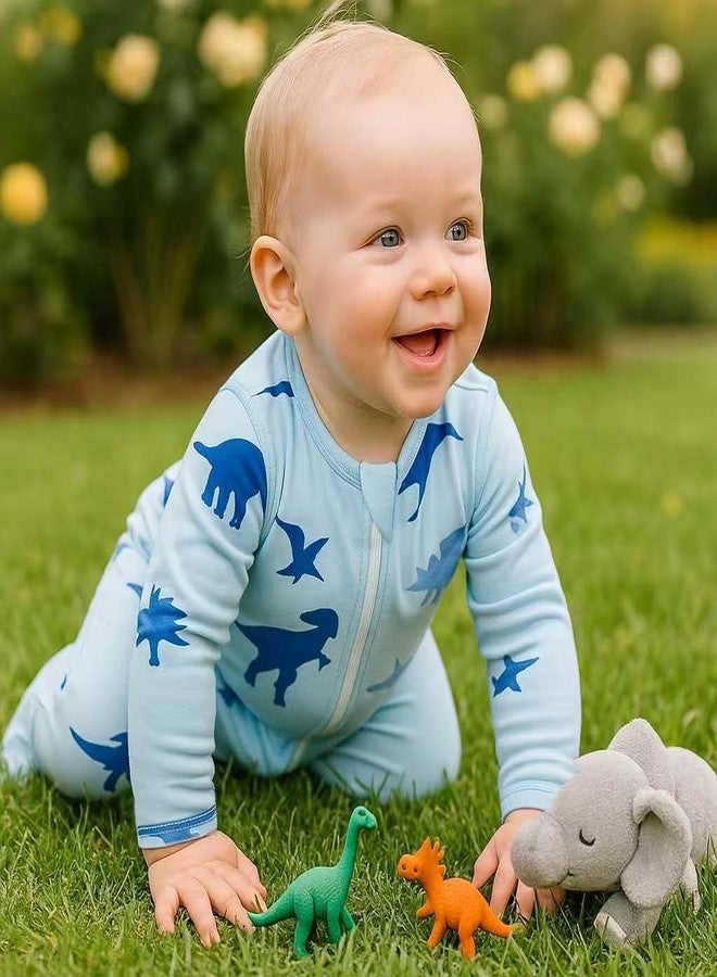 Owlivia Organic Cotton Baby Pajamas, Boys Girls 3-Pack Zip Front Sleep 'N Play, Footed Sleeper, Long Sleeve(12-18 Months, Dinosaur&Blue&Ivory White) - Image 5