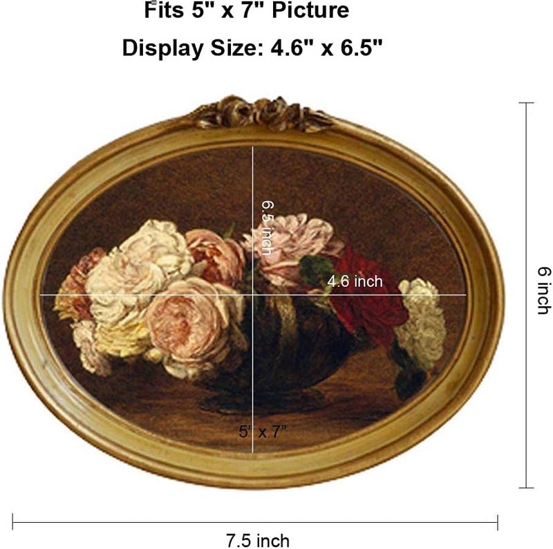 CiSoo Trendy natural tone options Vintage Oval Picture Frame 5x7 Antique Photo Frame Decorative Painting Table Top Display and Wall Hanging Home Decor, Ornate Photo Gallery Art, Bronze Gold Market mainstream color picks - Image 3