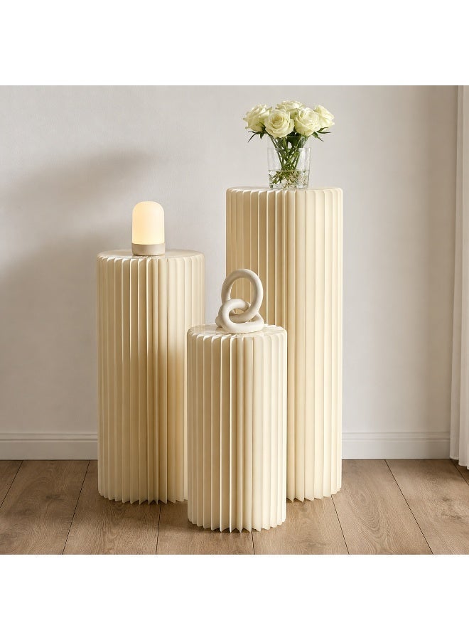 3pcs Ivory Foldable Honeycomb Paper Cake Display Stands with Clear Top Plates, Round Pedestal Columns for Ramadan Eid Birthday Wedding Party - Image 3
