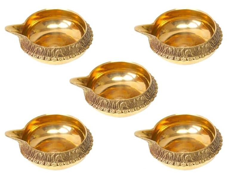 A & S VENTURES A&S Ventures Kuber Brass Diya for Puja Set of 5 Akhand Diya for Puja || Heavy Base Aarti Diya || Deepak for Pooja Diwali Gift Item, Home Temple Decor, - Image 3