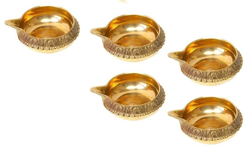 A & S VENTURES A&S Ventures Kuber Brass Diya for Puja Set of 5 Akhand Diya for Puja || Heavy Base Aarti Diya || Deepak for Pooja Diwali Gift Item, Home Temple Decor, - Image 2