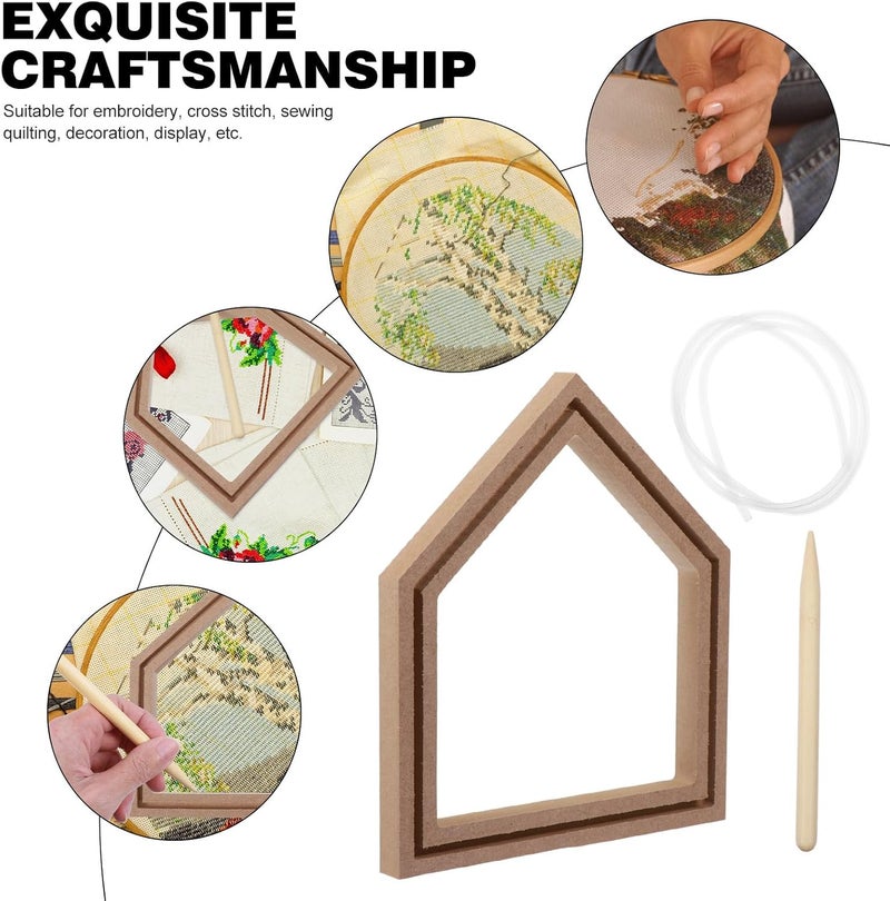 ABOOFAN Creative DIY Embroidery Hoop Display Rack, Wood Needlework Frame Cross Stitch Fabric Fixing Ring, Small House Shape for Handmade Craft and Needlework Projects - Image 3