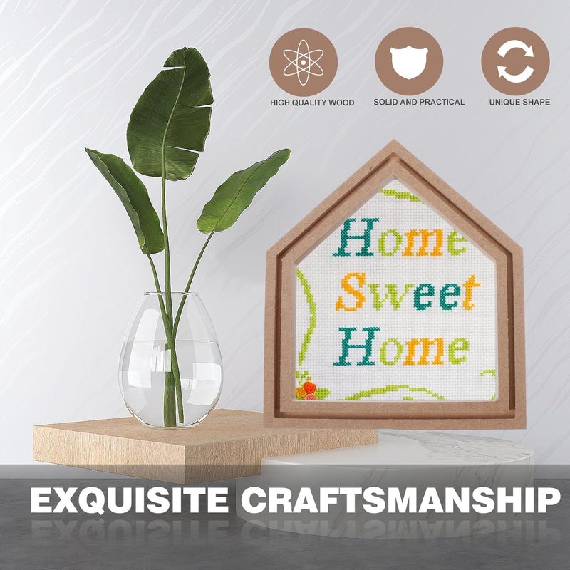 ABOOFAN Creative DIY Embroidery Hoop Display Rack, Wood Needlework Frame Cross Stitch Fabric Fixing Ring, Small House Shape for Handmade Craft and Needlework Projects - Image 5