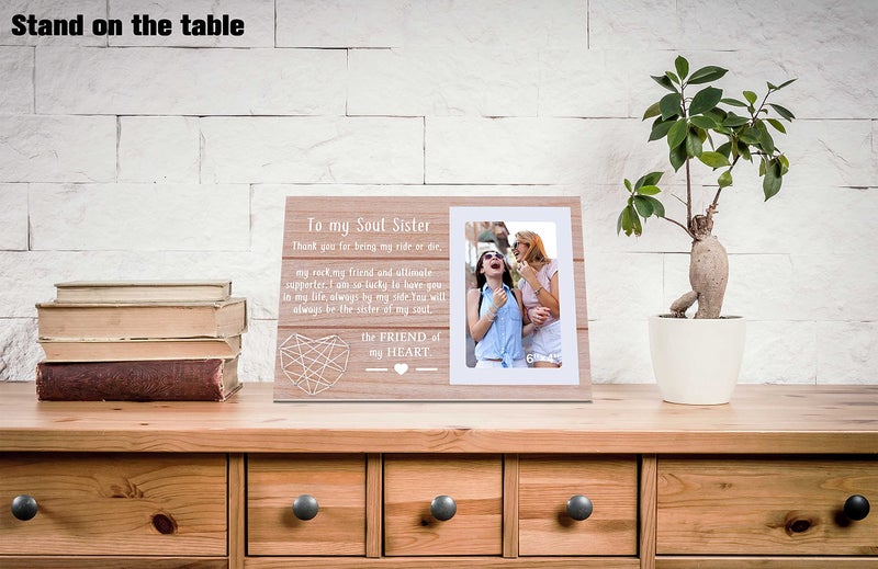 NZY Thank You for Being My Soul Sister-Friendship Gift-Birthday Mothers Day Thanksgiving Graduation Christmas Gifts for Soul Sister Best Friend Bestie Bff-Wood Picture Frame Photo Frame for 6''?4'' Photo - Image 2