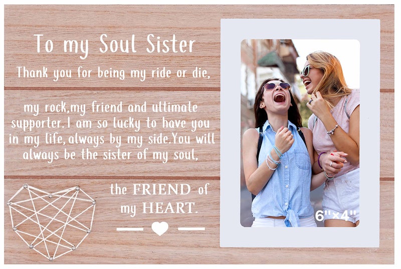 NZY Thank You for Being My Soul Sister-Friendship Gift-Birthday Mothers Day Thanksgiving Graduation Christmas Gifts for Soul Sister Best Friend Bestie Bff-Wood Picture Frame Photo Frame for 6''?4'' Photo - Image 1