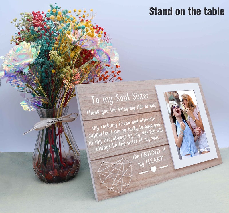NZY Thank You for Being My Soul Sister-Friendship Gift-Birthday Mothers Day Thanksgiving Graduation Christmas Gifts for Soul Sister Best Friend Bestie Bff-Wood Picture Frame Photo Frame for 6''?4'' Photo - Image 5