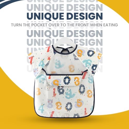 TONY STARK Waterproof Washable Short Sleeves Apron Feeding Bibs with Super Absorbent, Soft, Comfortable & Lightweight for Infants & Baby Toddlers 6+ Months (Math Magician) - Image 5