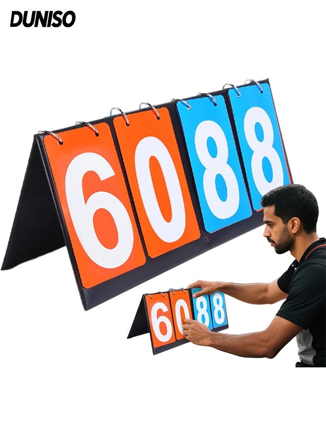 DUNISO Manual Flip Scoreboard ,4 Digital Portable Table Top Scoreboard Flipper ,Suitable for Football ,Basketball,Volleyball, Tennis and Other Competitive Sports - Image 1