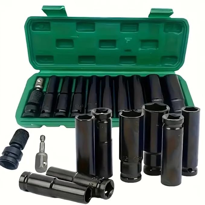 FAB Innovations FAB Innovation 20 Pcs 1/2-Inch Drive Socket Set | Metric Size 8-32mm | Standard 6 Point Deep Sockets Set with a Storage Cage & Lases Edged Sizes | CR-V Steel | Multipurpose DIY Use - Image 1