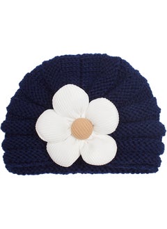 Generic 2023 European and American autumn and winter New Baby wool hat children warm comfortable flower pullover hat baby hat Navy blue 