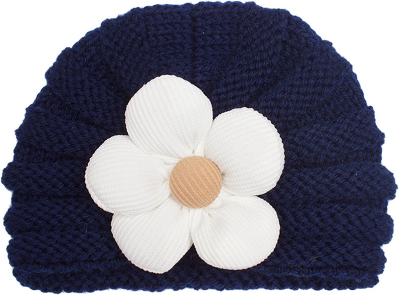 2023 European and American autumn and winter New Baby wool hat children warm comfortable flower pullover hat baby hat Navy blue